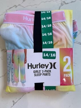 NWT Hurley Girls 2-Pack Sleep Pants - Size L (14/16) Tie Dye & Hearts